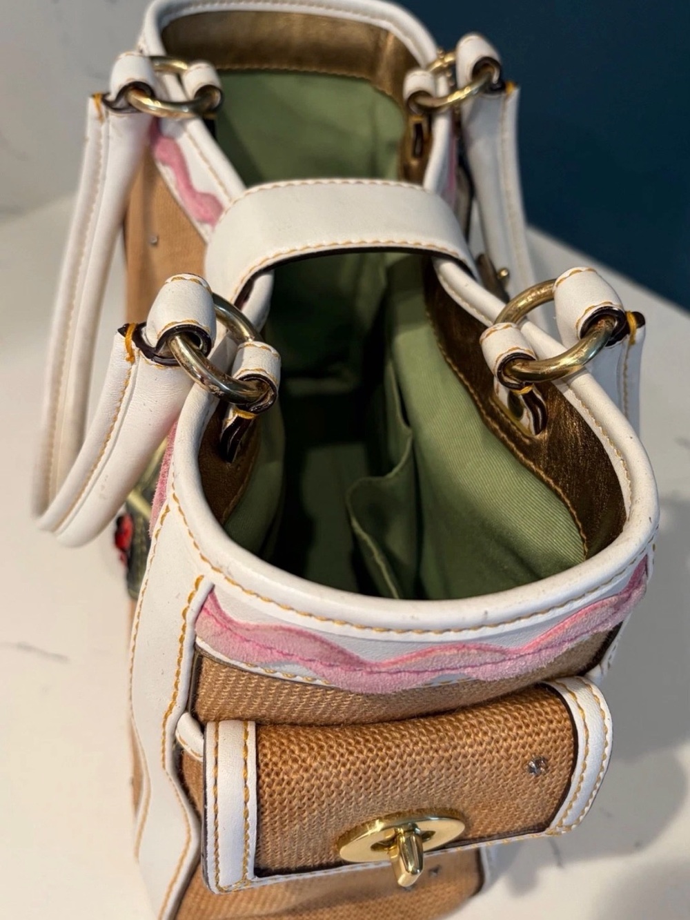Coach Limited Edition Satchel Tropical Leaf Ladybug Appliqué Vintage RARE - Picture 8 of 14